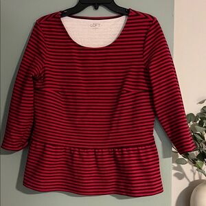 LOFT striped peplum top - size medium
